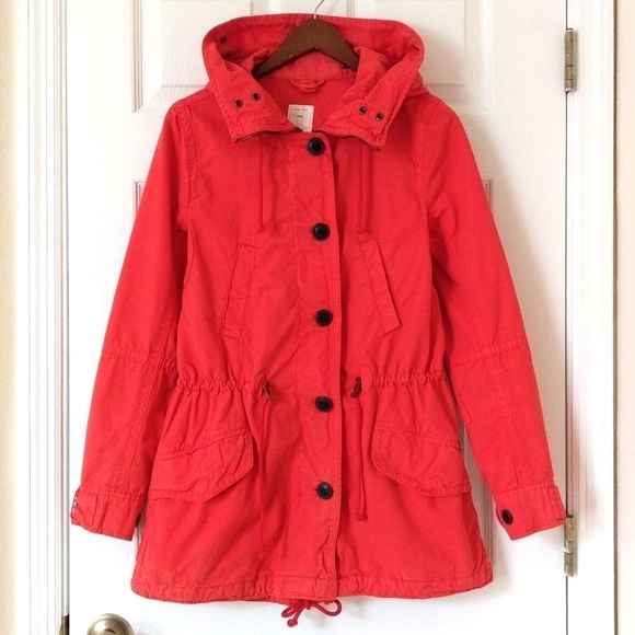 Gap Lightweight Zip & Button Front Hooded Utility Cargo Jacket Hot Coral Pink XS - Picture 1 of 16